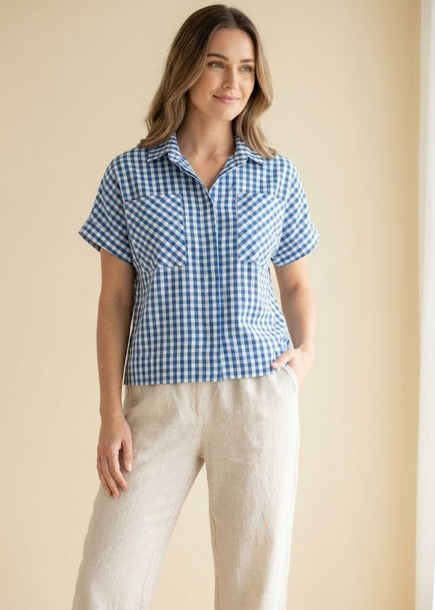 Santorini Check Escape Top