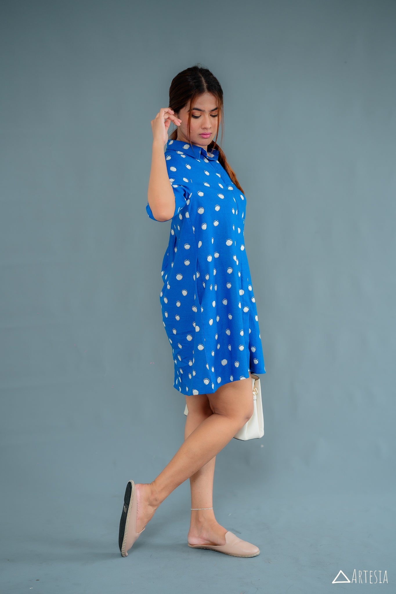 Azure Polka Shirt Dress