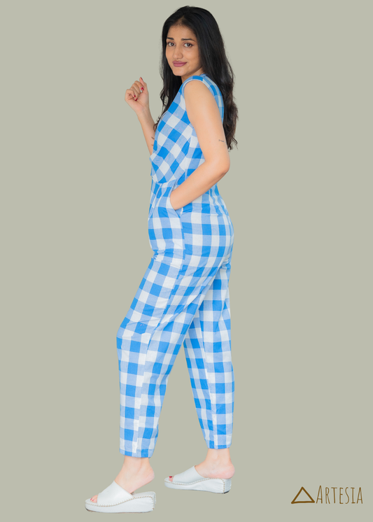Azure Checkered Delight Jumpsuit