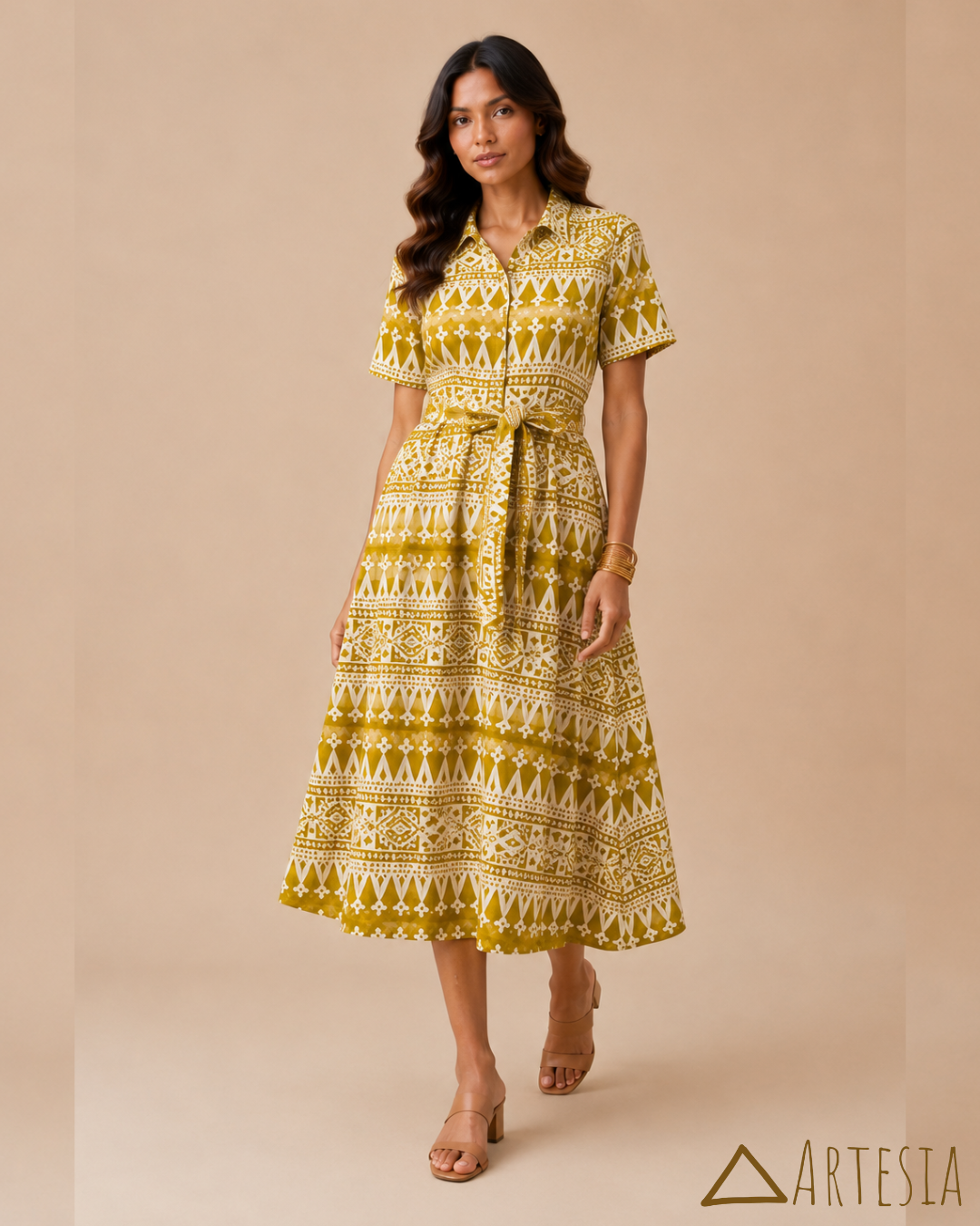 Atlas Ochre Midi Dress