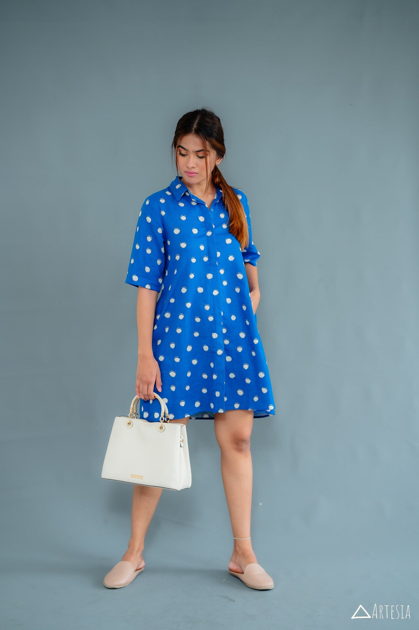 Azure Polka Shirt Dress