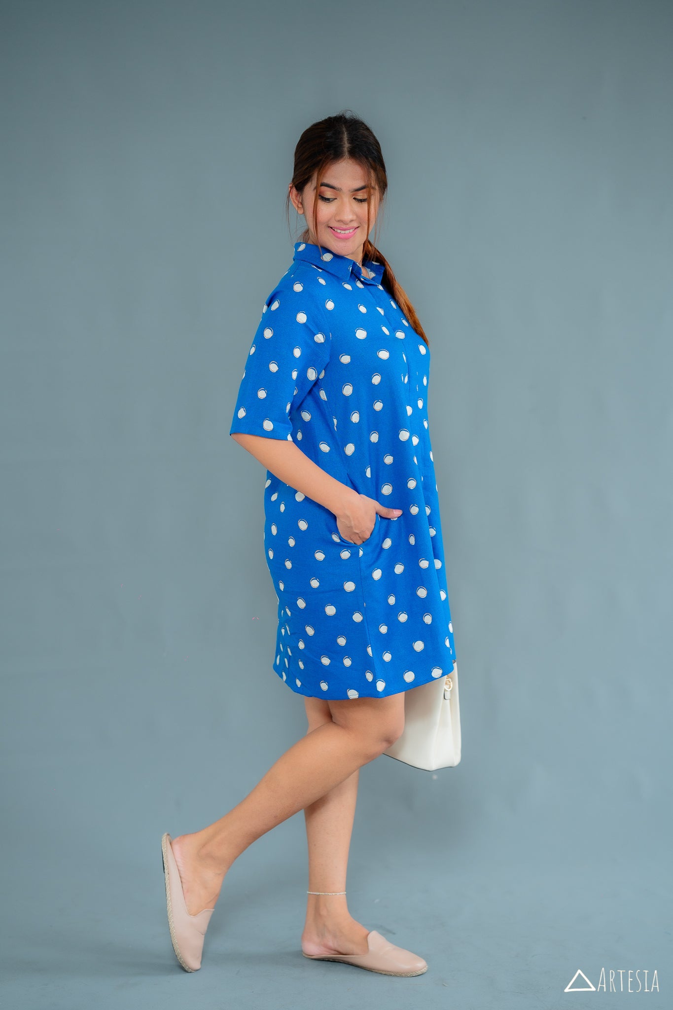 Azure Polka Shirt Dress