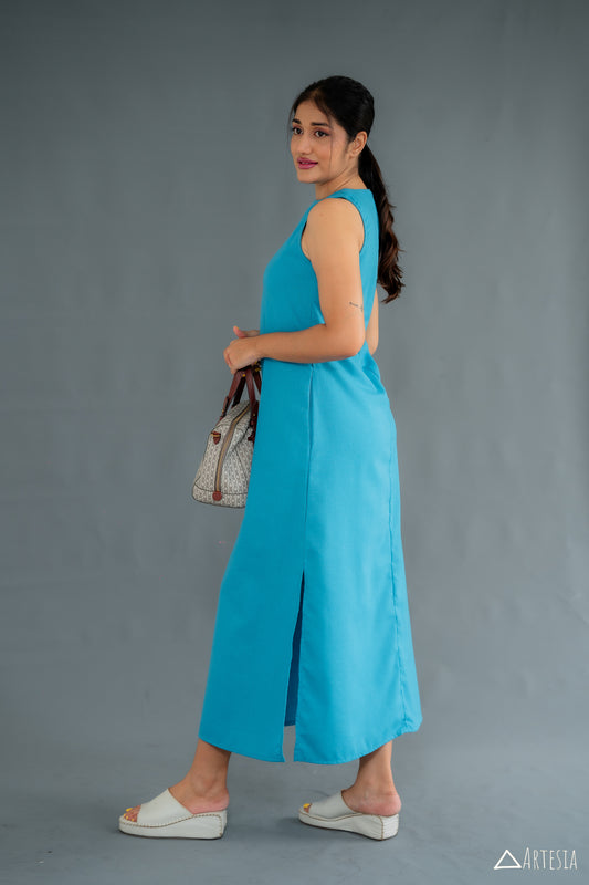 Azure Classic Linen Sleeveless Dress