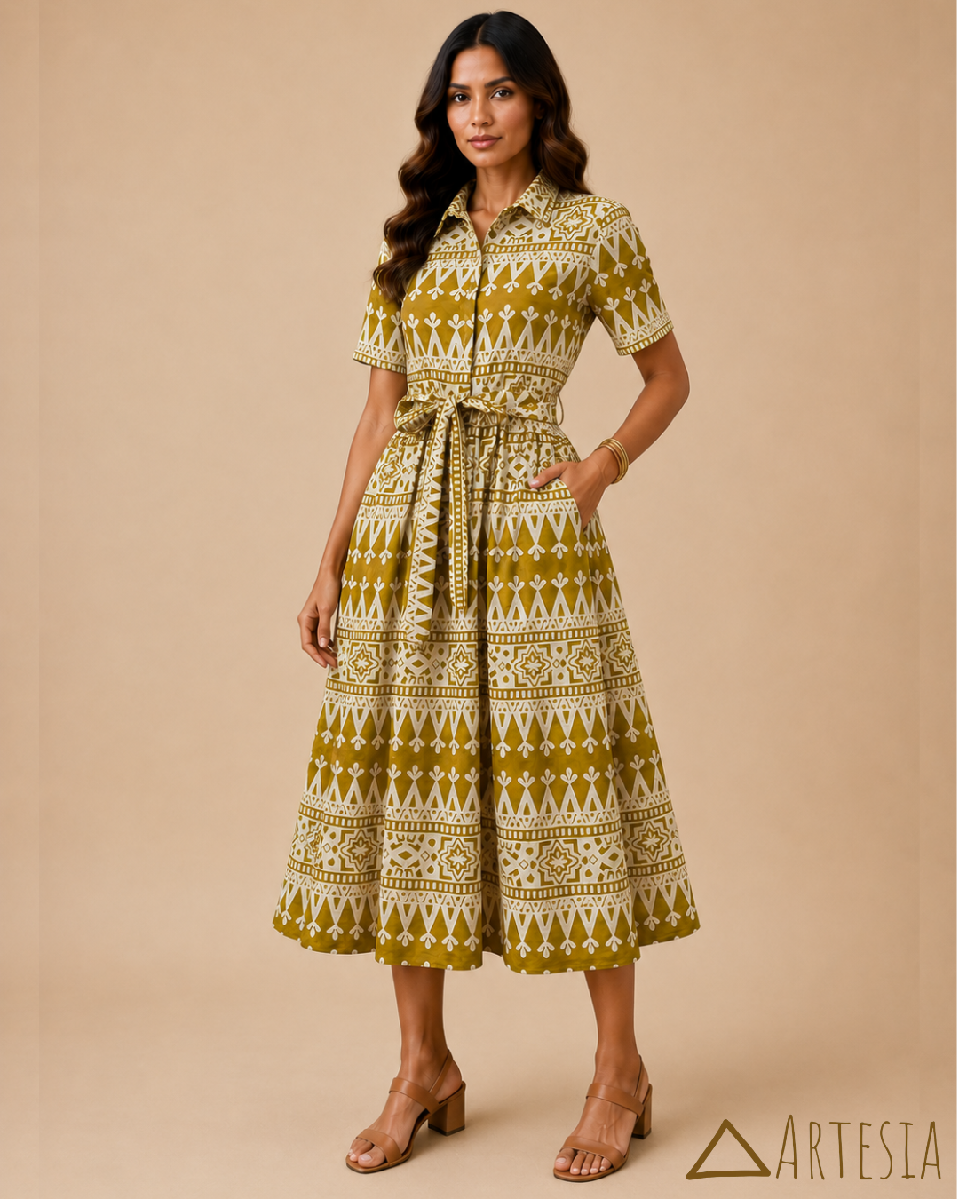 Atlas Ochre Midi Dress