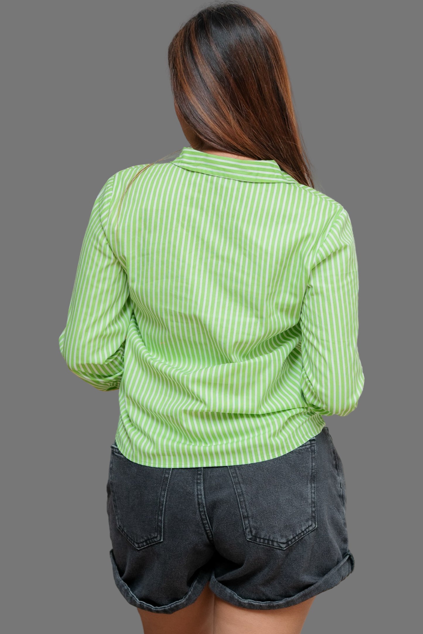 Lime Stripes V-Neck Blouse