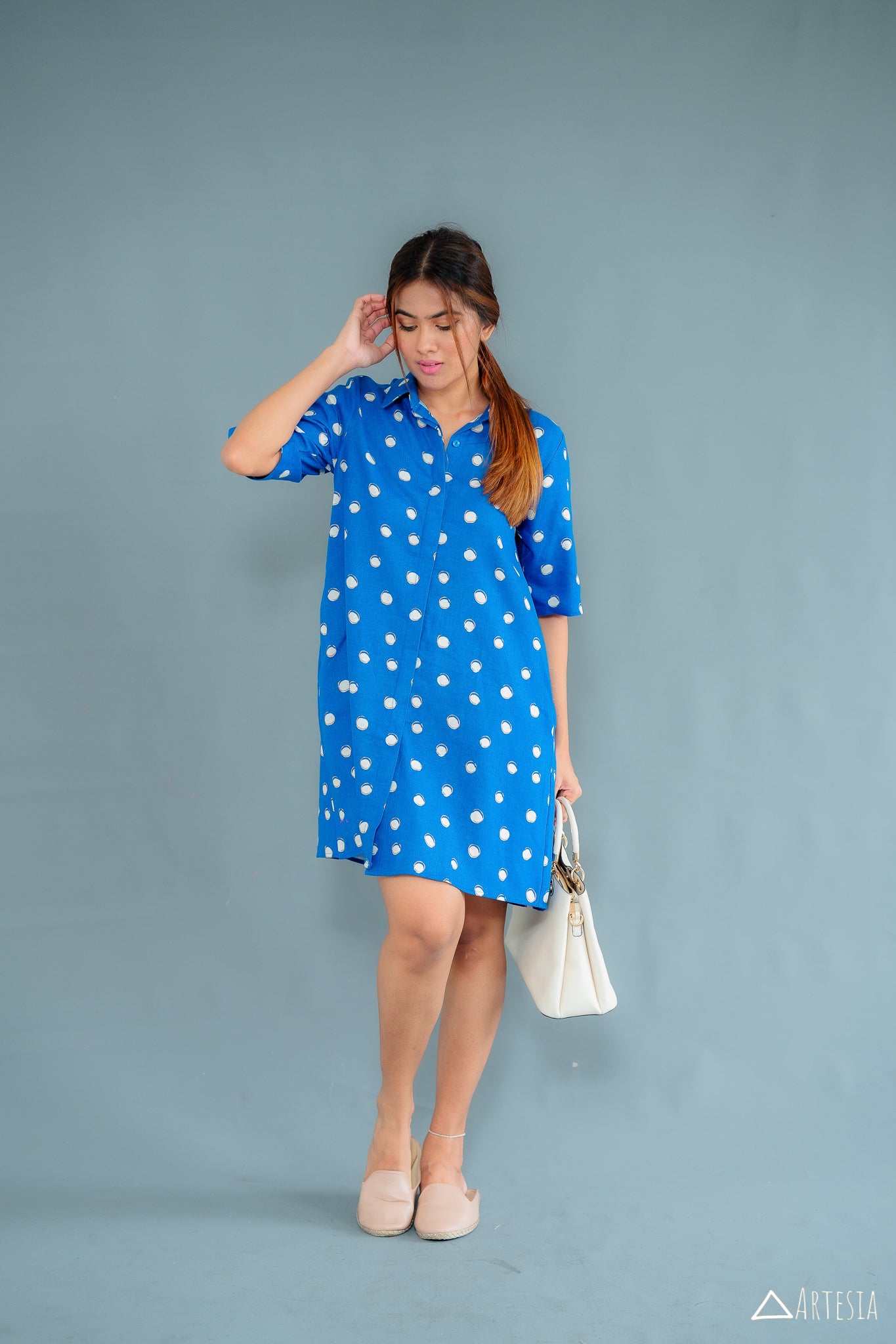 Azure Polka Shirt Dress