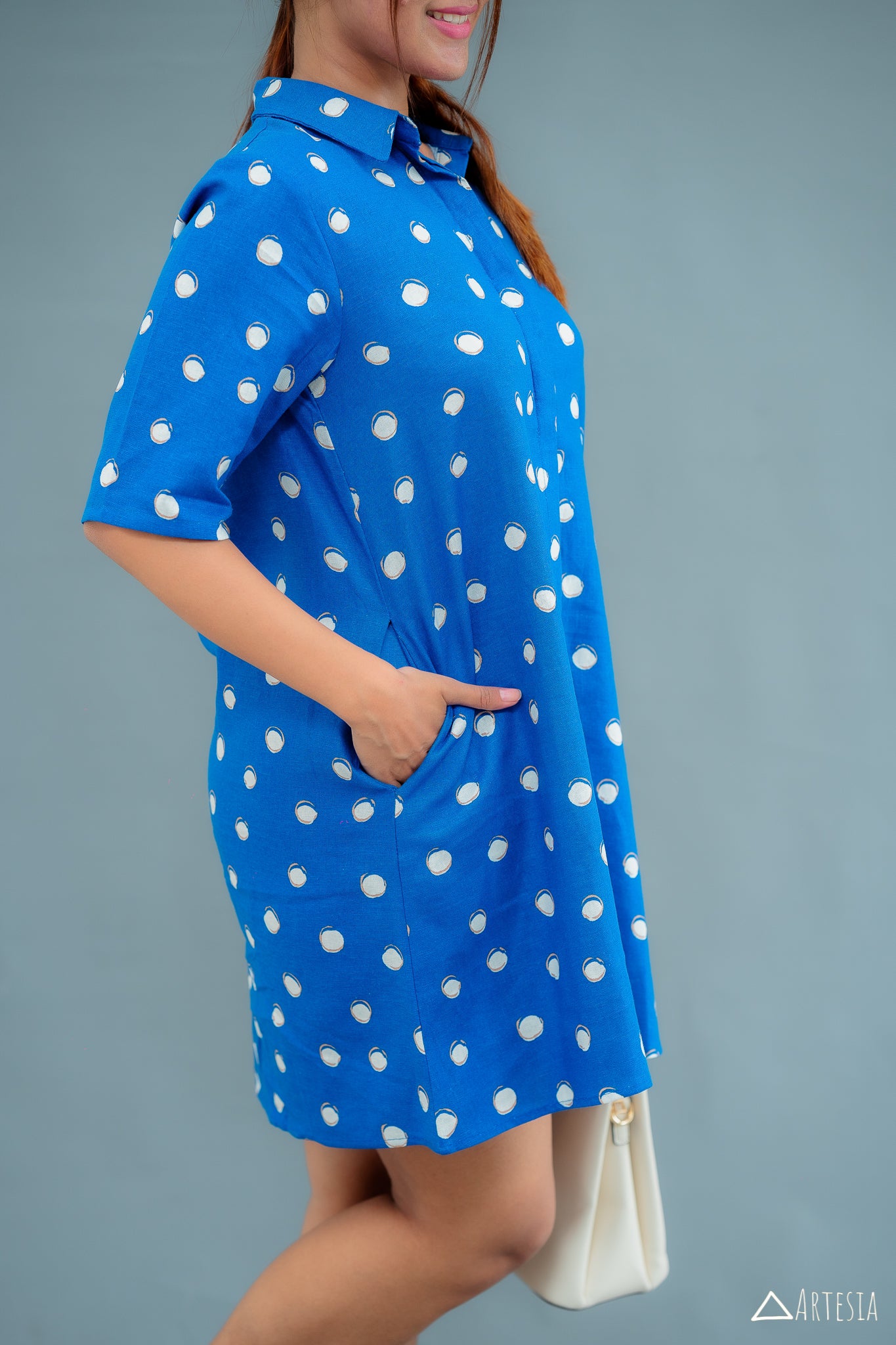 Azure Polka Shirt Dress