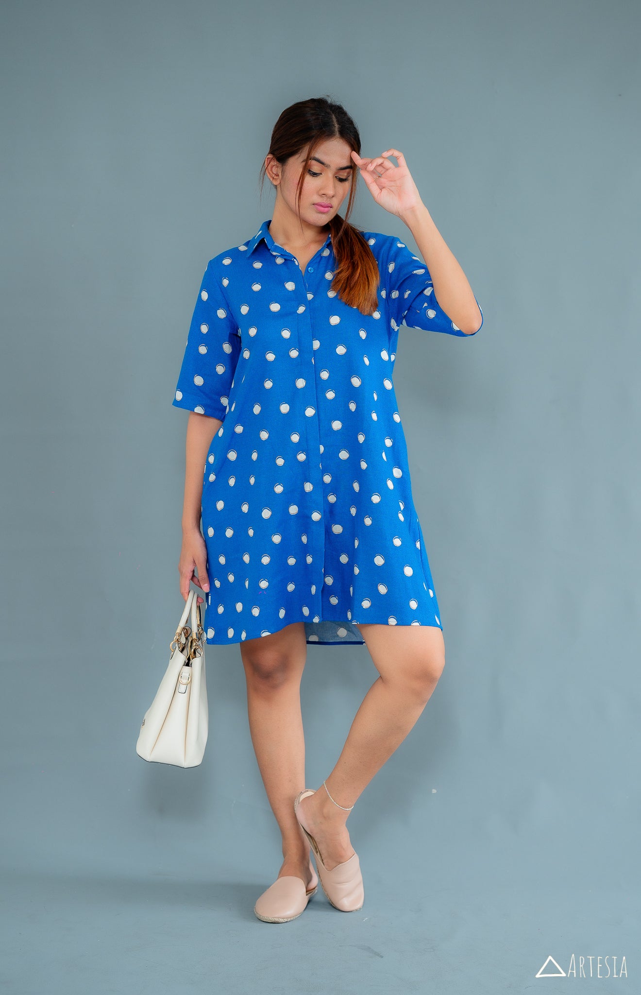 Azure Polka Shirt Dress