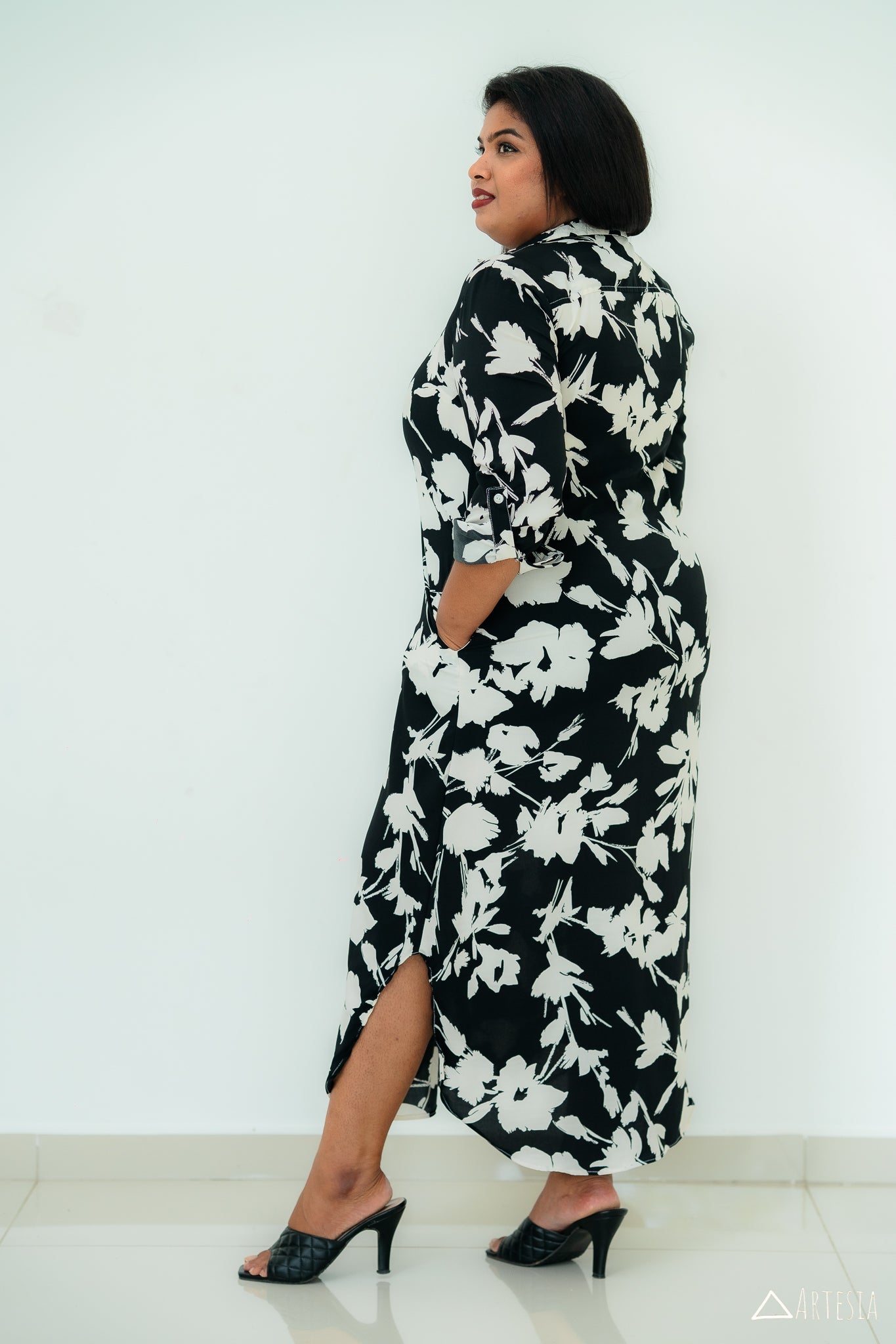 Noir Blossom Shirt Dress