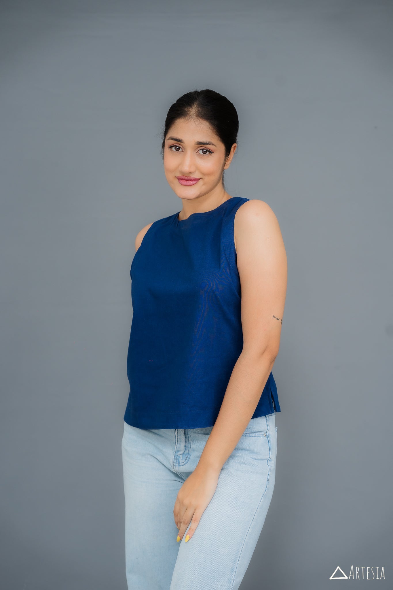 Indigo Serenity Linen Blouse