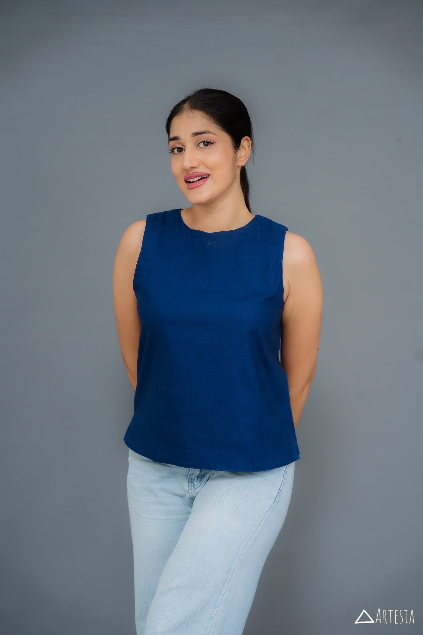 Indigo Serenity Linen Blouse