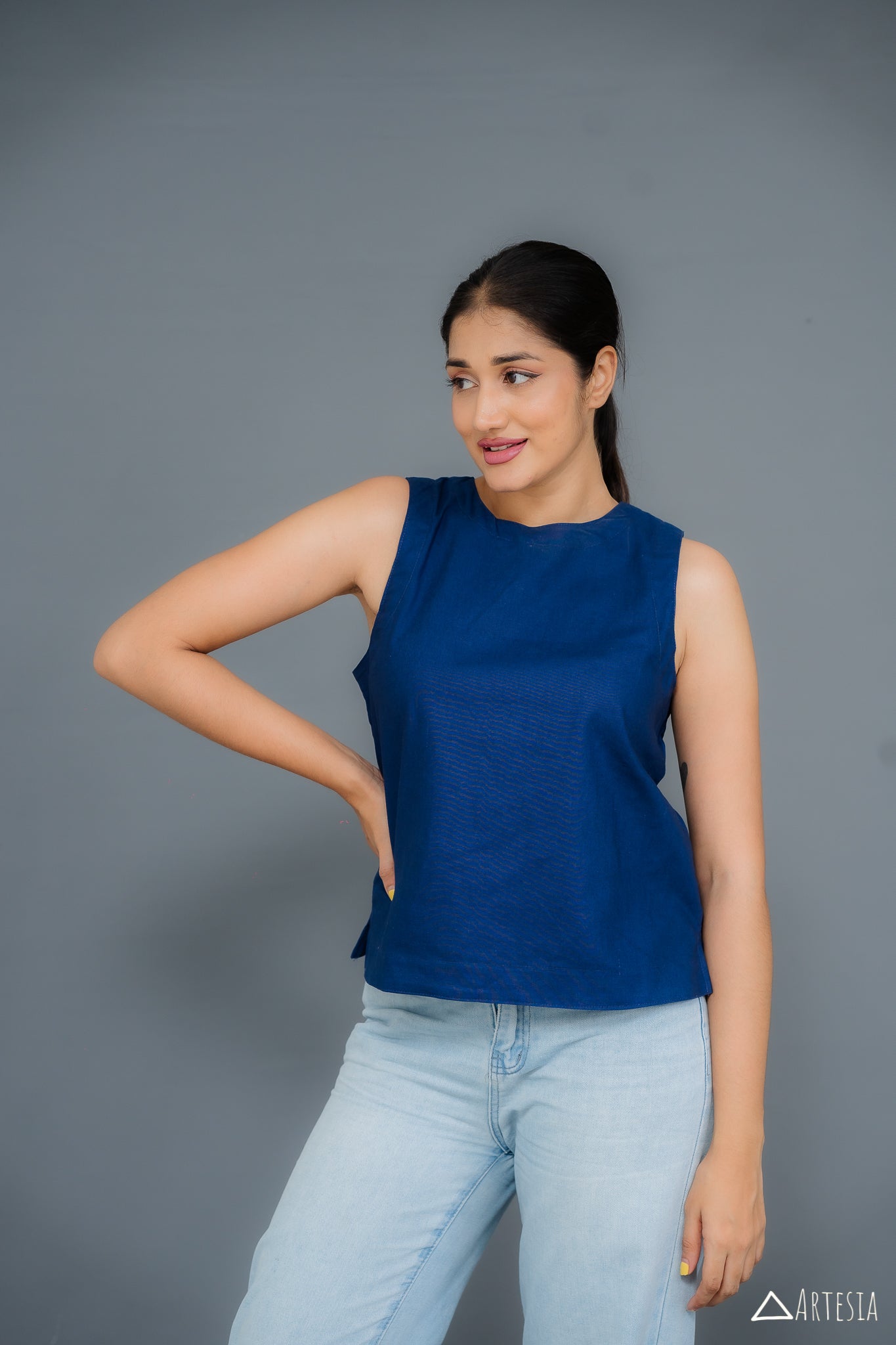 Indigo Serenity Linen Blouse