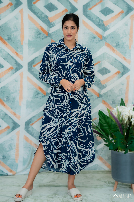 Indigo Intrigue Shirt Dress