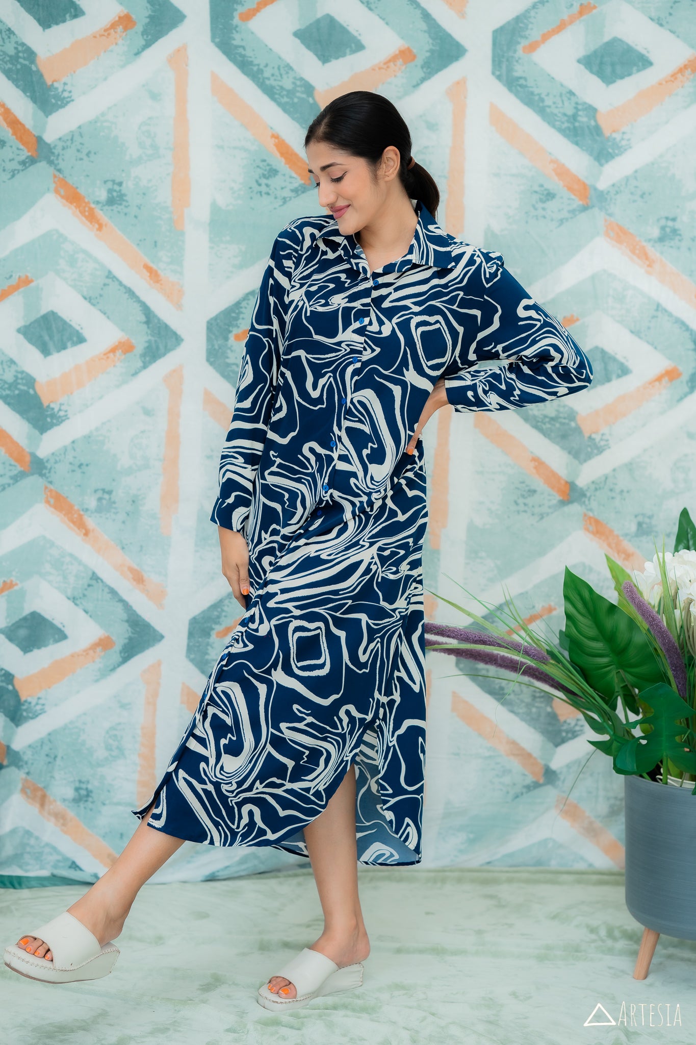 Indigo Intrigue Shirt Dress